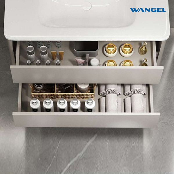 Moonlight grey bathroom cabinet LED smart light Double drawn wall-mounted installation - 图片 3