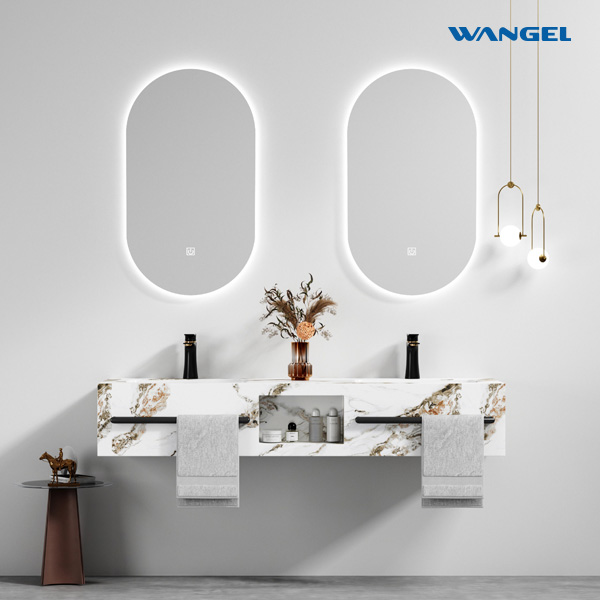 Modern Design Luxury Wall Mounted Floating Cabinet Bathroom Vanity Rock Slate Basin Cabinet - 图片 2