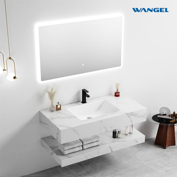 New OEM Service Modern Factory Rock Slate Basin Bathroom Cabinets with LED Mirror - 图片 2
