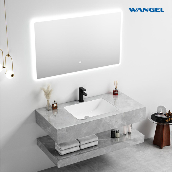 Marble Slate Wall Mount Floating Cabinet Bathroom Vanity, Light grey Bath Vanities - 图片 2