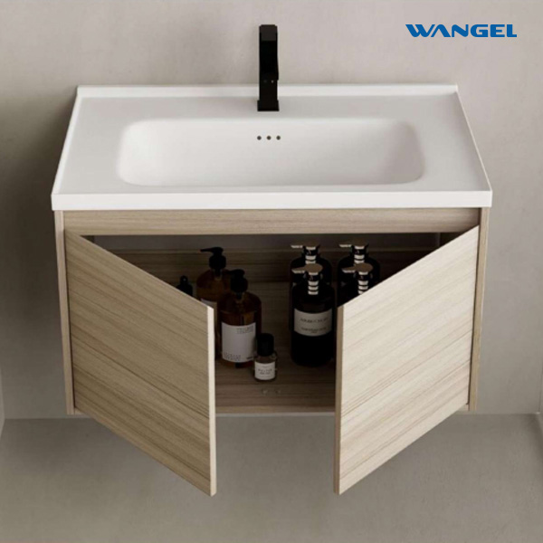 Modern bathroom cabinet mirror countertop basin cabinet combination Beige Oak color wall-mounted - 图片 3