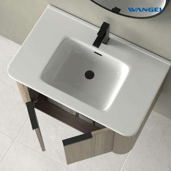 High-quality bathroom cabinet is made of Beige Oak color PVC material, which is moisture-proof and waterproof - 图片 3