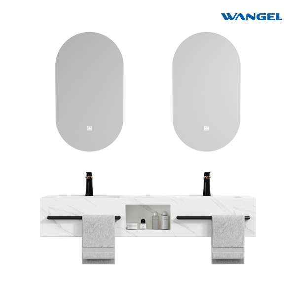 Modern Design Luxury Wall Mounted Floating Cabinet Bathroom Vanity Rock Slate Basin Cabinet - 图片 3