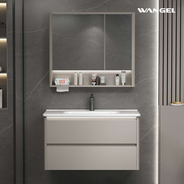 Moonlight grey bathroom cabinet LED smart light Double drawn wall-mounted installation - 图片 2