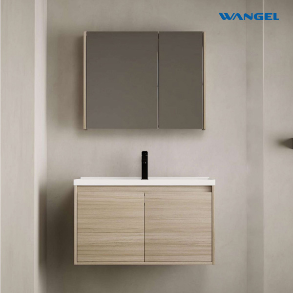 Modern bathroom cabinet mirror countertop basin cabinet combination Beige Oak color wall-mounted - 图片 2