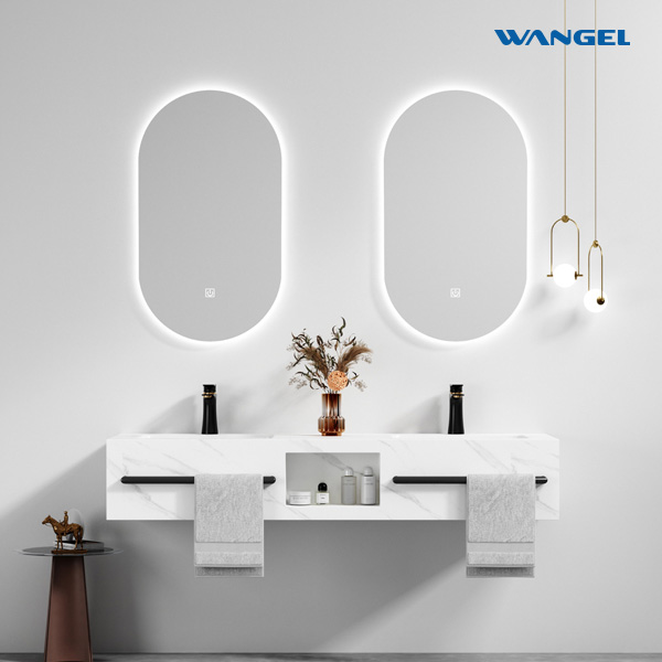 Modern Design Luxury Wall Mounted Floating Cabinet Bathroom Vanity Rock Slate Basin Cabinet - 图片 4