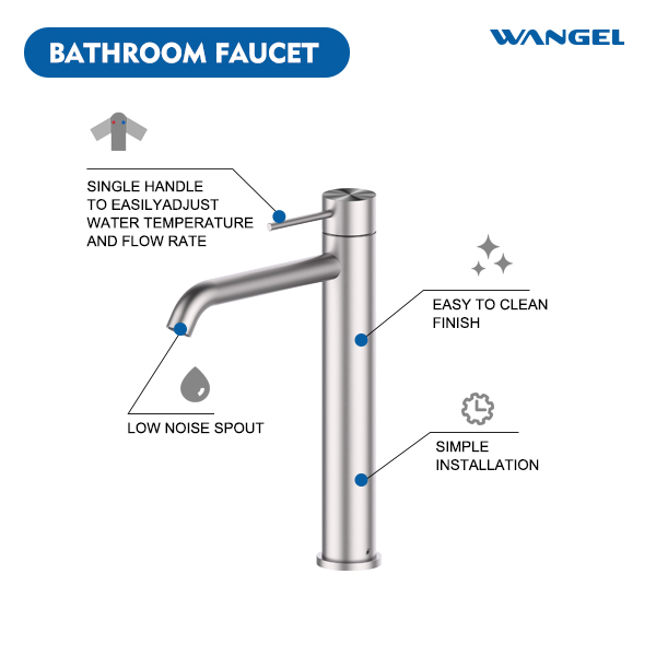 Dual-control hot and cold Stainless Steel High Body basin faucet - 图片 4