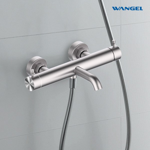 Sleek Brushed Double-Handle Wall-Mount Bathtub Faucet - 图片 2