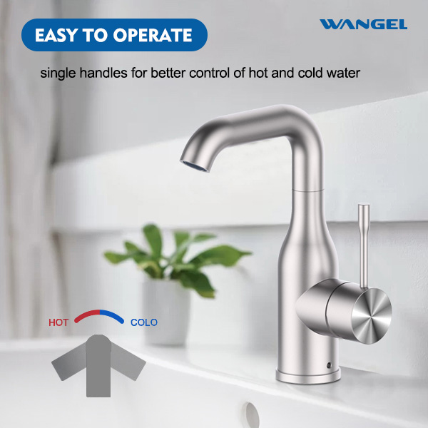 High Quality Dual Control Hot And Cold Water 304 Stainless Steel Basin Faucet - 图片 3