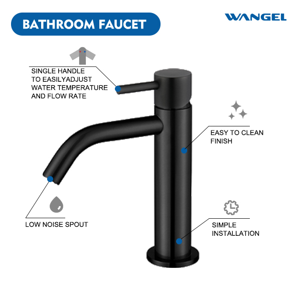 Single-HoleMatte Black Bathroom sink faucet - 图片 2