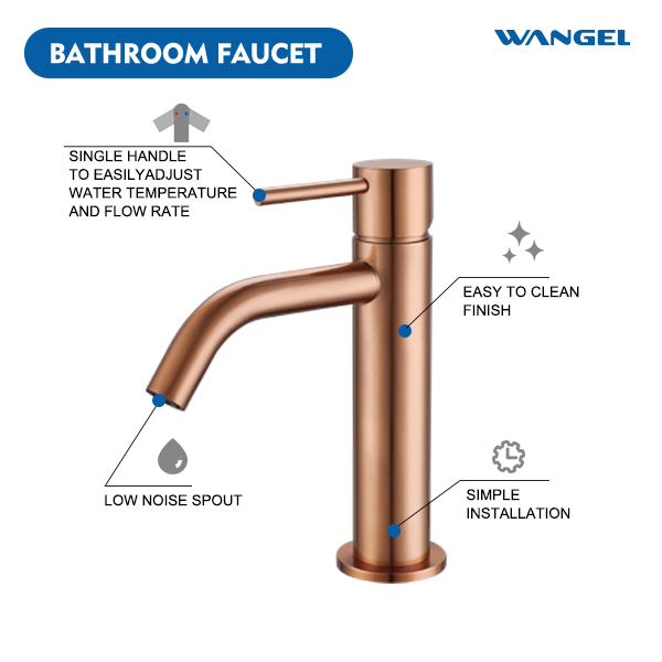 Rose Gold Single Hole Bathroom Sink Faucet - 图片 2