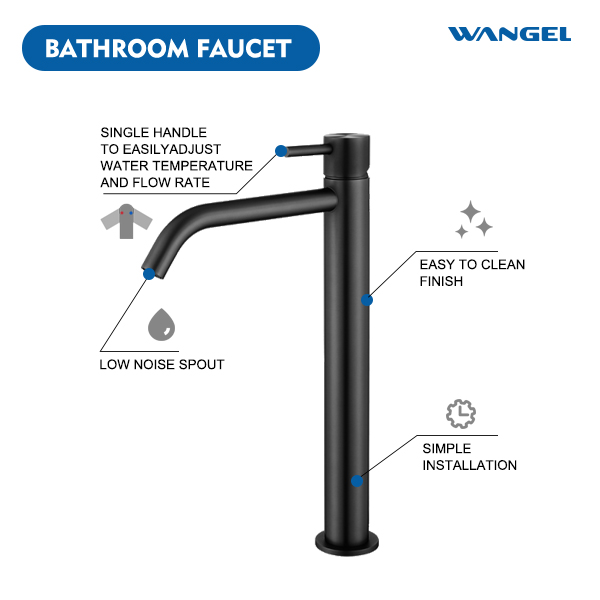 Modern Matte Black High-Spout Sink Faucet, Single Hole Mount - 图片 3