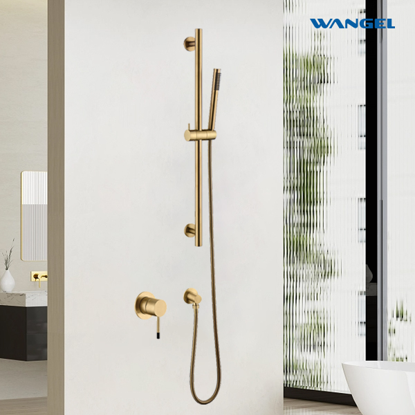 Brushed Gold Single-Spray Bathroom Shower - 图片 3