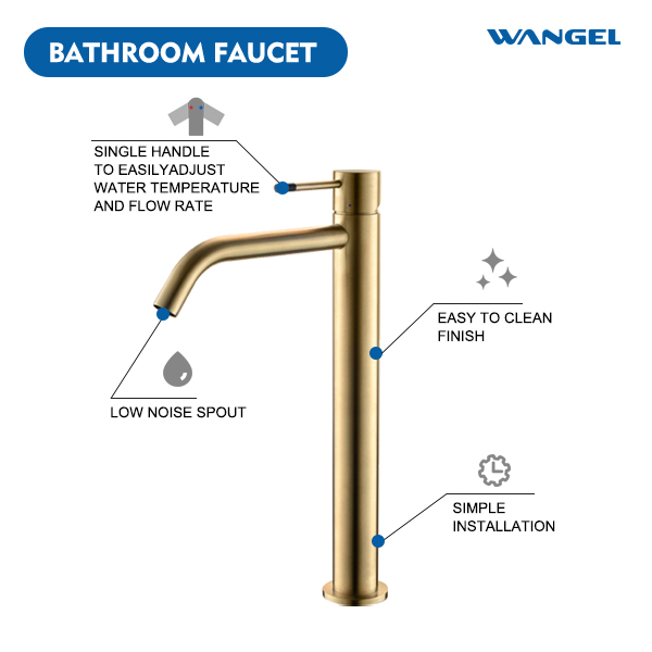 Single-Hole Brushed Gold Tall Basin Faucet - 图片 2