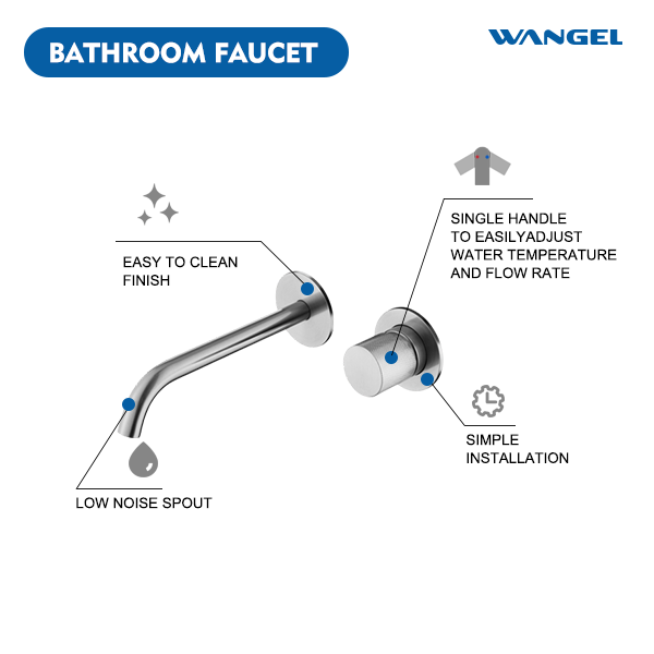 Wangel Brushed Stainless Steel Wall-Mount Basin Faucet - 图片 2