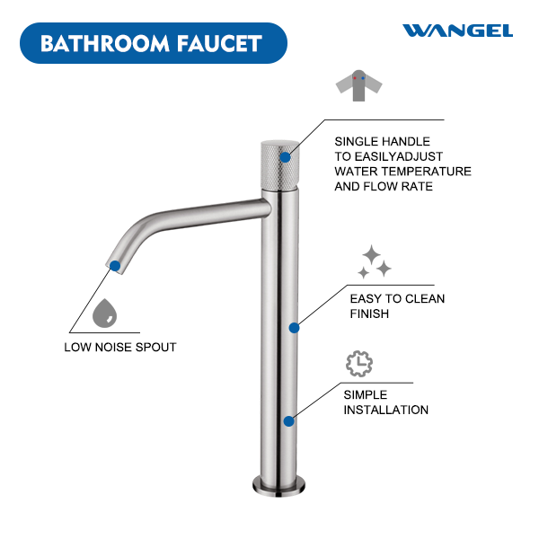 Wangel Brushed Stainless Steel Elegant Tall Basin Faucet - 图片 2