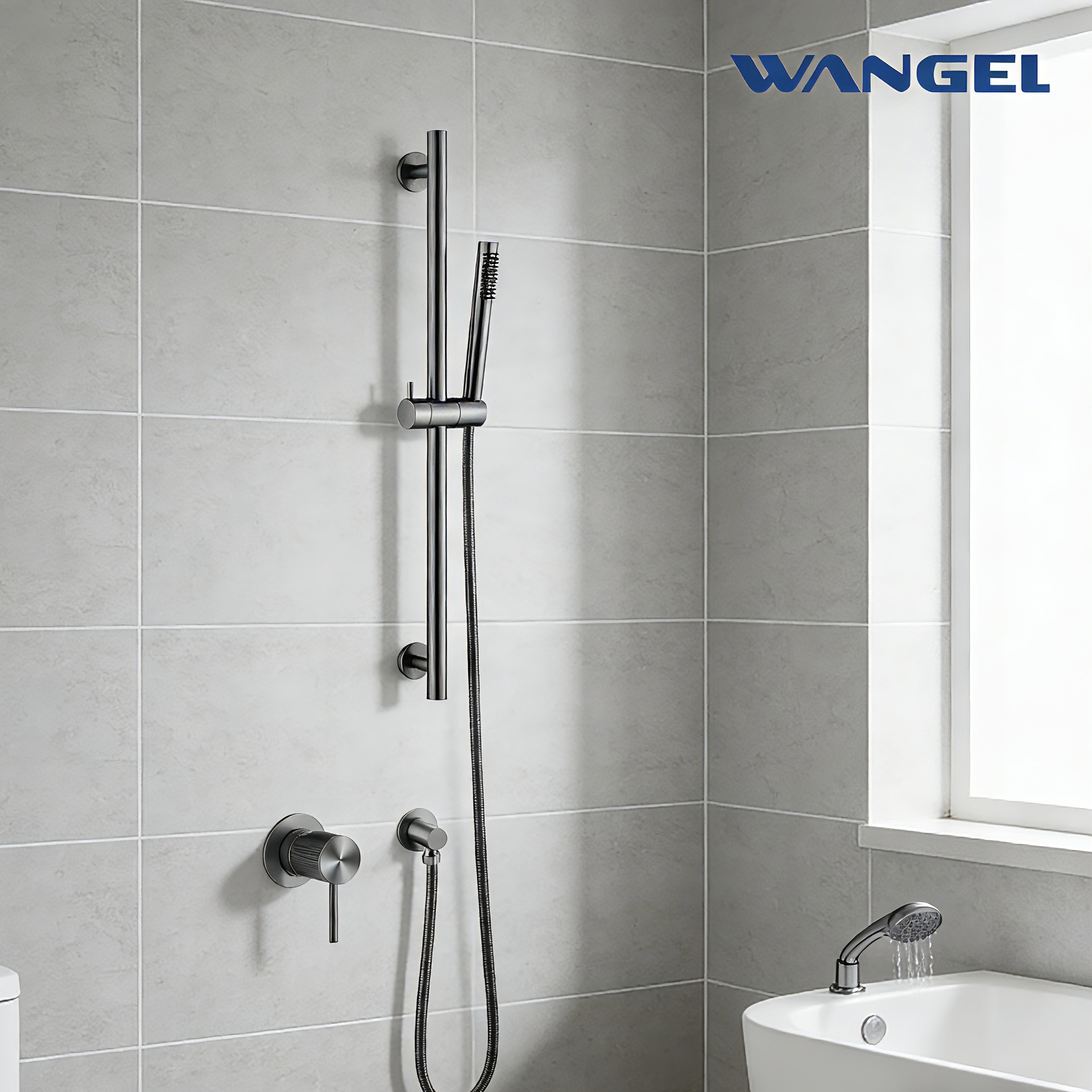 Wangel Gunmetal Adjustable Handheld Shower Set - 图片 3