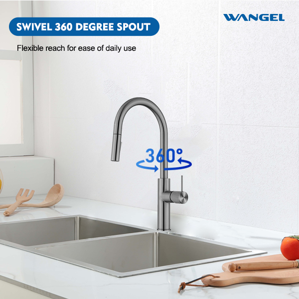 360° Gunmetal Grey Pull-Out Kitchen Faucet - 图片 2
