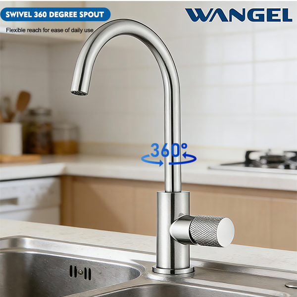 Wangel Brushed Stainless Steel High-Arc Kitchen Faucet - 图片 2