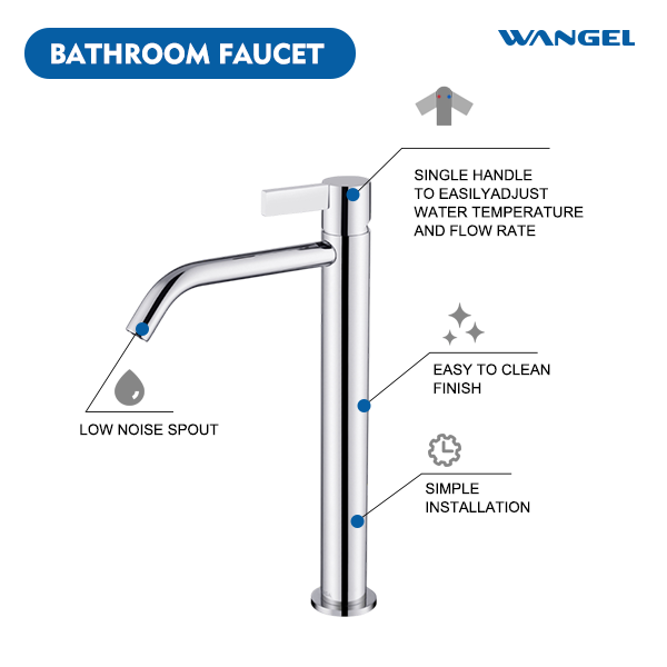 Wangel Chrome-Plated Tall-Rise Basin Faucet - 图片 3