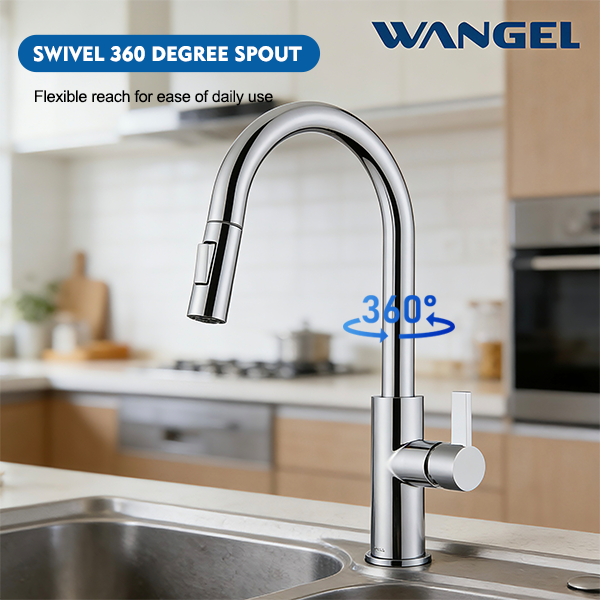 Wangel Chrome-Plated Pull-Out Kitchen Faucet - 图片 3