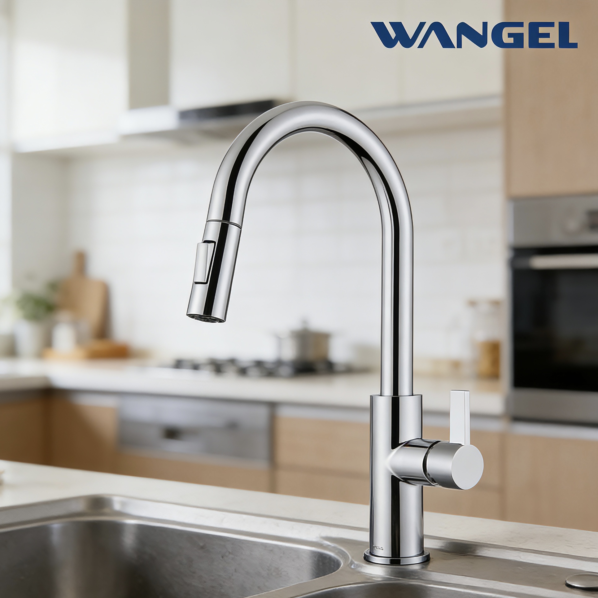 Wangel Chrome-Plated Pull-Out Kitchen Faucet - 图片 2