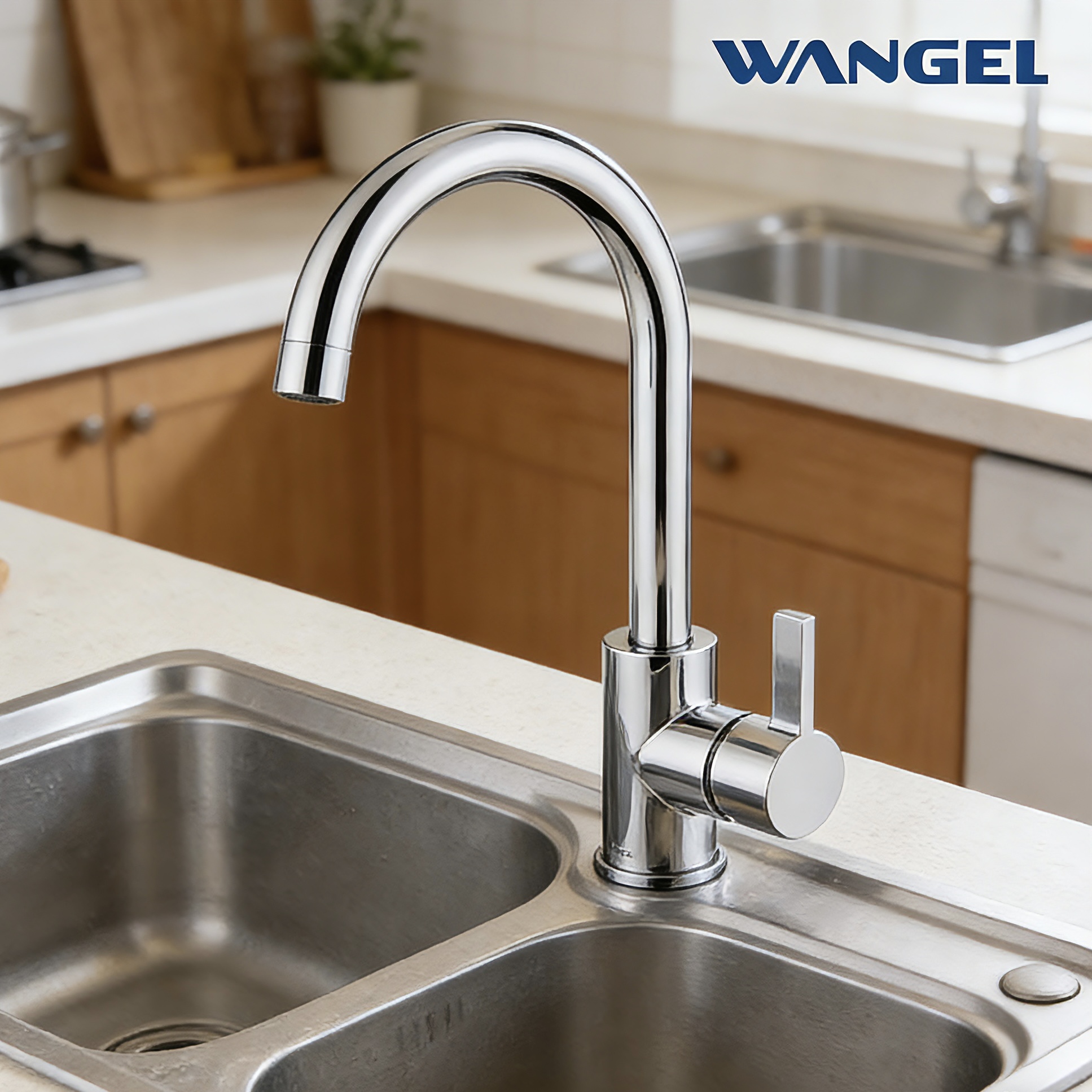 Wangel Chrome-Plated High-Arc Kitchen Faucet - 图片 2