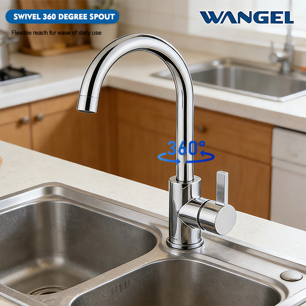 Wangel Chrome-Plated High-Arc Kitchen Faucet - 图片 3